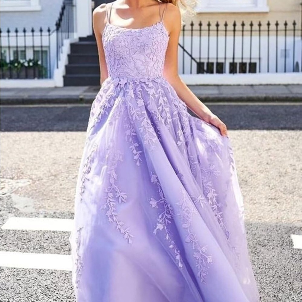 Elegant Lavender Lace Evening Gown